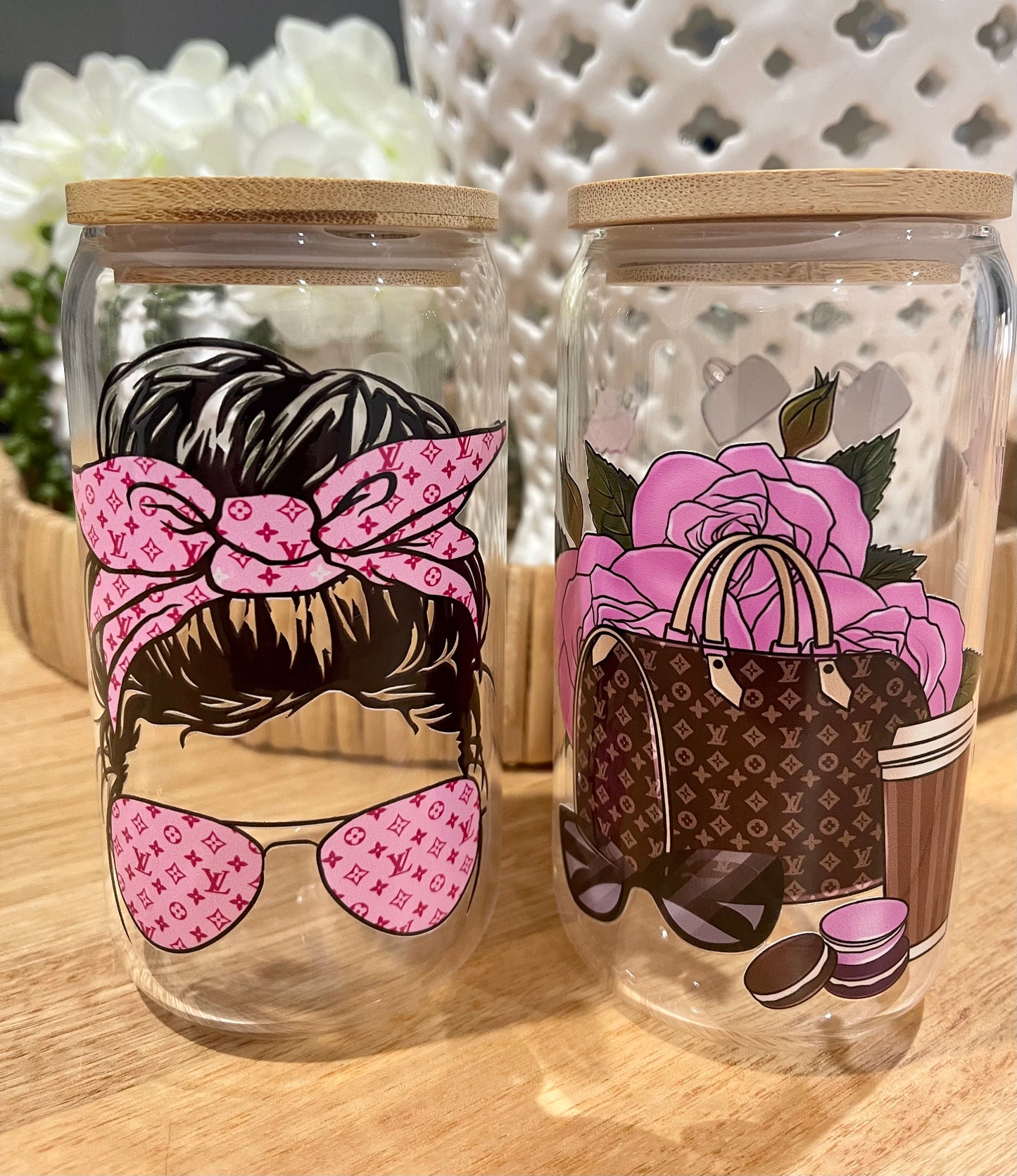 Pink LV Inspired Glass Tumblers