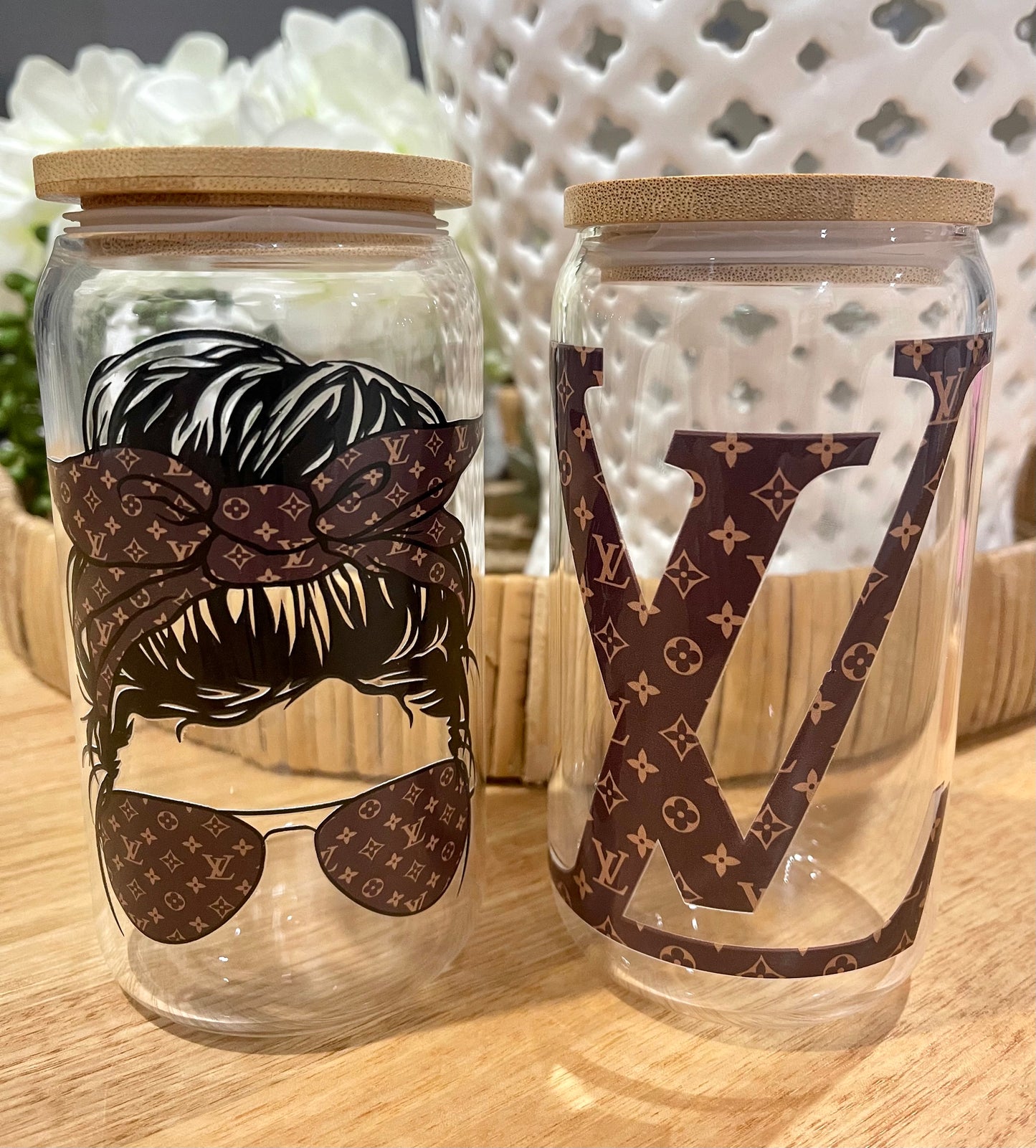 Brown LV Inspired Glass Tumbler